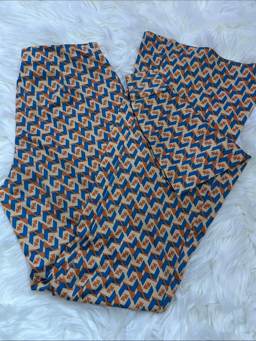 Twin-Set Geometric Print Kids Pants in Blue & Tan